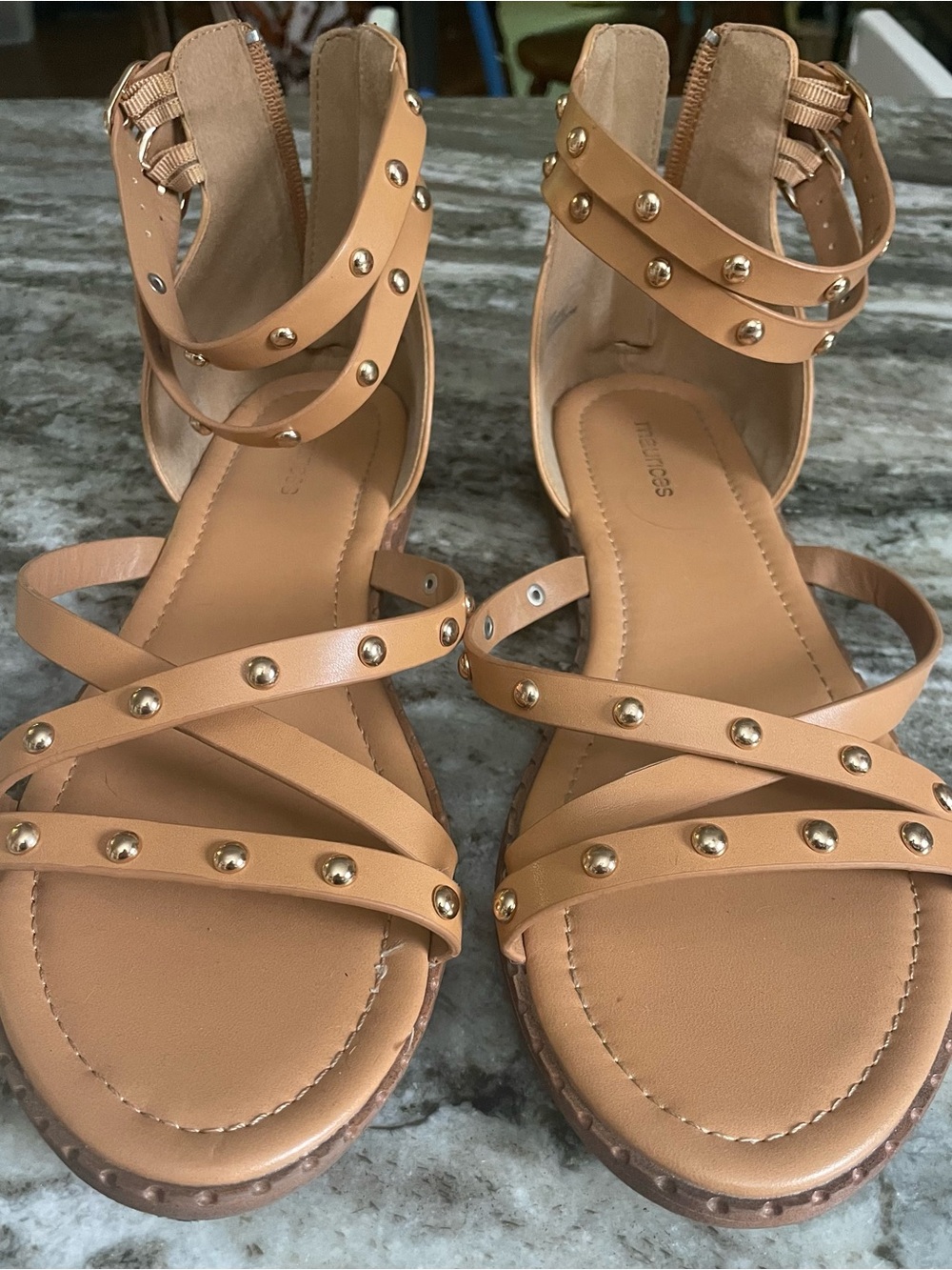 Maurices Harley Studded Gladiator Sandals Women’s Size 9.5M Tan Back Zip